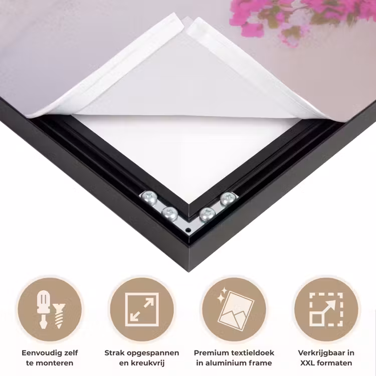 Zee - Roze - Bloemen - Poort Textielframe zwart klein -USP_feed_closeupNL