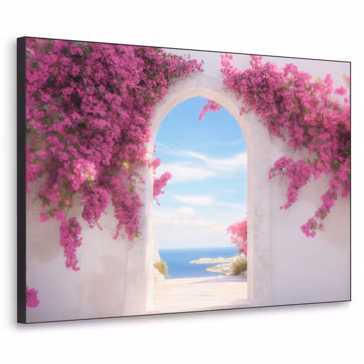 Zee - Roze - Bloemen - Poort Textielframe zwart klein -3d
