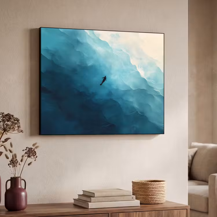 Zee - Silhouet - Abstract - Blauw Textielframe zwart klein -sfeer3