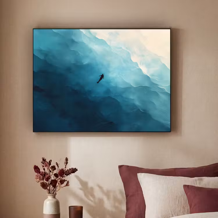 Zee - Silhouet - Abstract - Blauw Textielframe - compleet frame klein -sfeer1