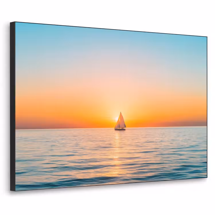 Zee - Zeilboot - Zonsondergang Textielframe zwart klein -3d