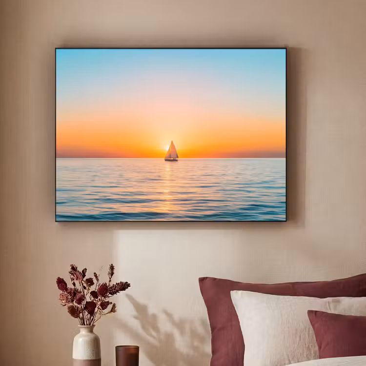 Zee - Zeilboot - Zonsondergang Textielframe zwart klein -sfeer1