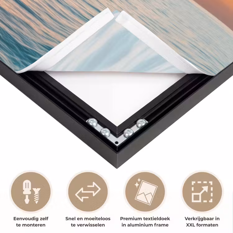 Zee - Zeilboot - Zonsondergang Textielframe zwart klein -USP_closeupNL