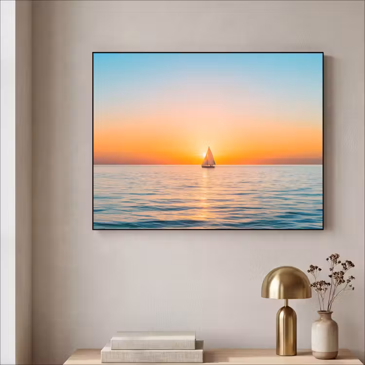 Zee - Zeilboot - Zonsondergang Textielframe - compleet frame klein -sfeer2