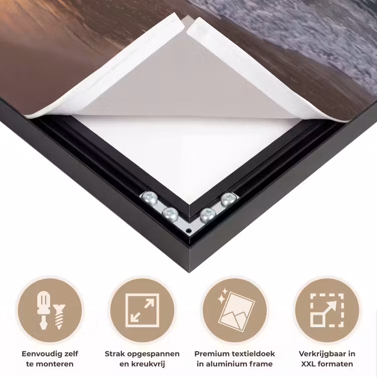Zee - Zonsondergang - Boot - Natuur - Oranje Textielframe zwart klein -USP_feed_closeupNL
