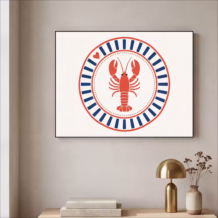 Zeeleven - Kreeft - Embleem - Grafisch - Rood Textielframe zwart klein -sfeer2