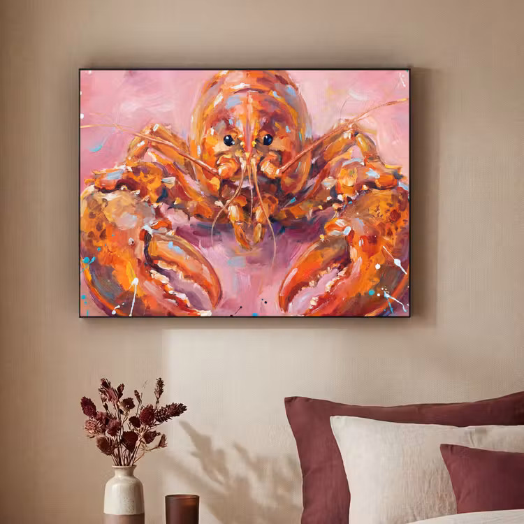 Zeeleven - Kreeft - Spatters - Abstract - Roze Textielframe zwart klein -sfeer1