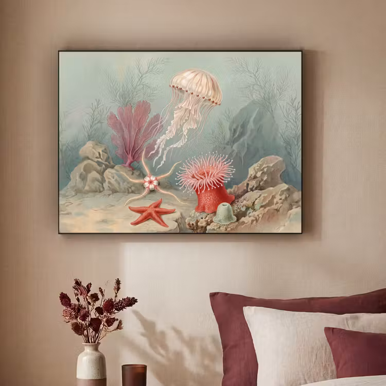 Zeeleven - Kwal - Onderwater - Illustratie - Beige Textielframe zwart klein -sfeer1