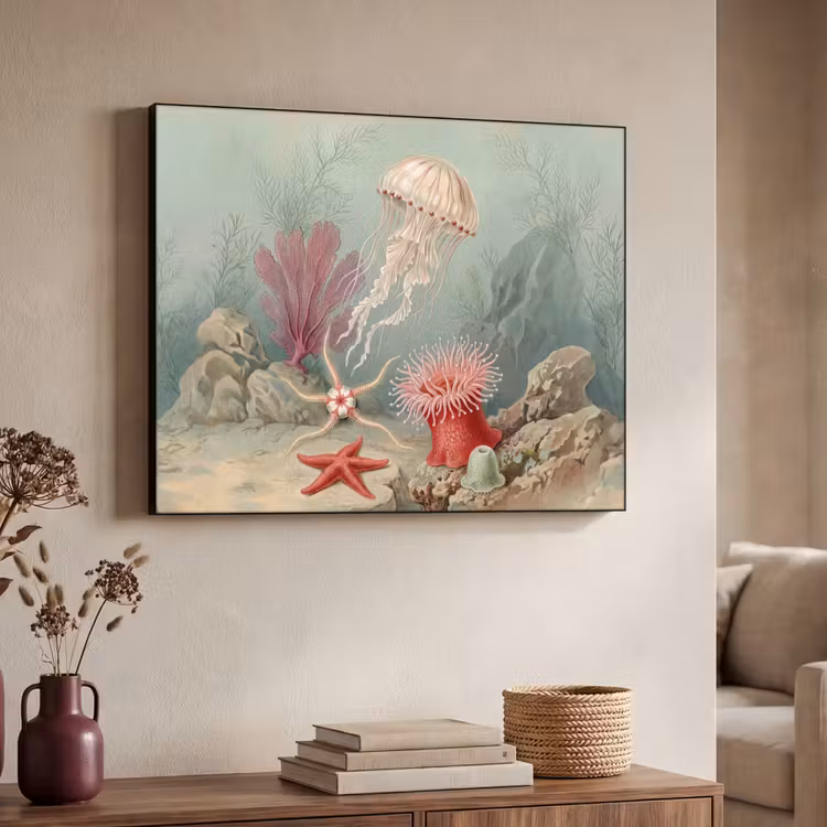 Zeeleven - Kwal - Onderwater - Illustratie - Beige Textielframe zwart klein -sfeer3