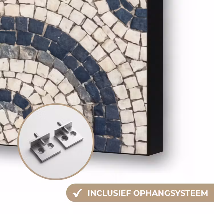 Zeeleven - Mozaïek - Kunst - Vintage - Beige Textielframe zwart klein -USP_ophangsysteemNL