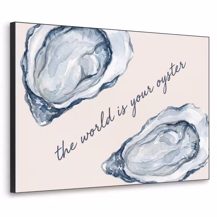 Zeeleven - Oester - Aquarel - Minimalistisch - Blauw Textielframe zwart klein -3d
