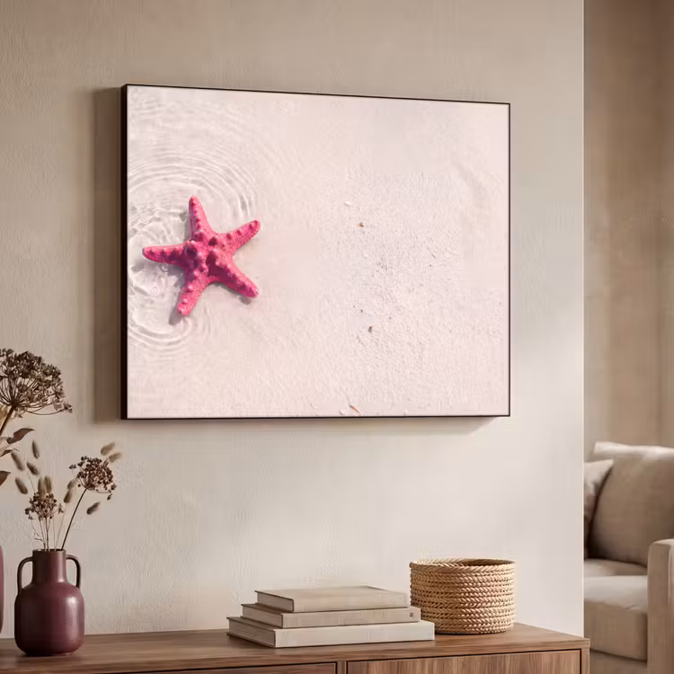 Zeeleven - Zeester - Strand - Roze - Water Textielframe zwart klein -sfeer3