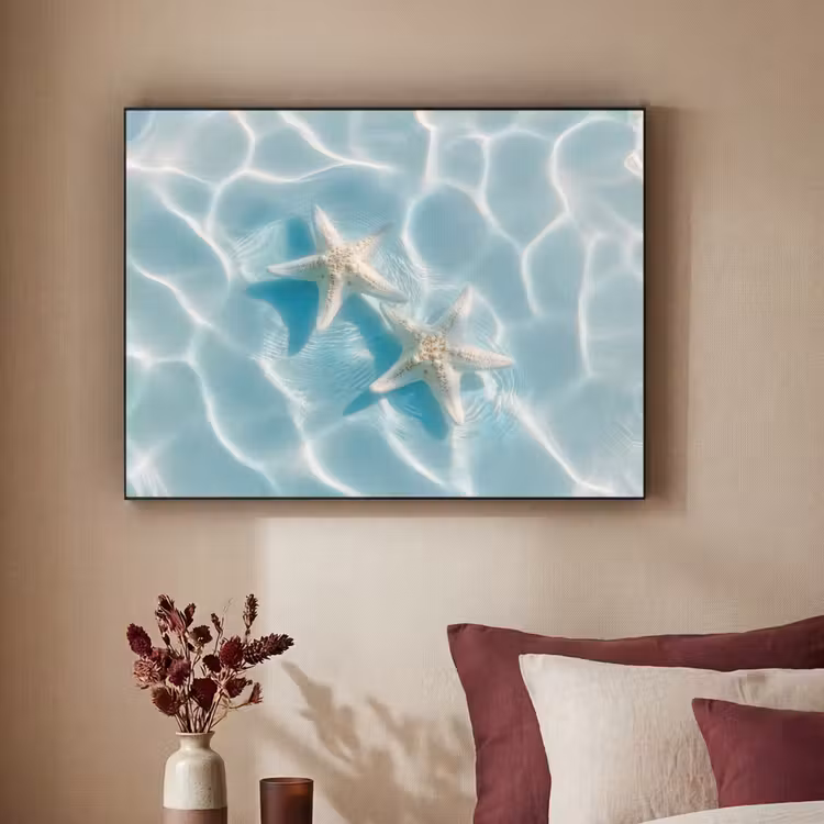 Zeesterren - Golvend water - Rustgevend Textielframe zwart klein -sfeer1
