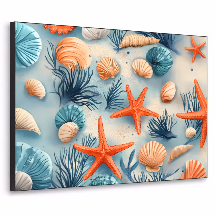 Zeesterren - Schelpen - Illustratie - Zand Textielframe - compleet frame klein -3d