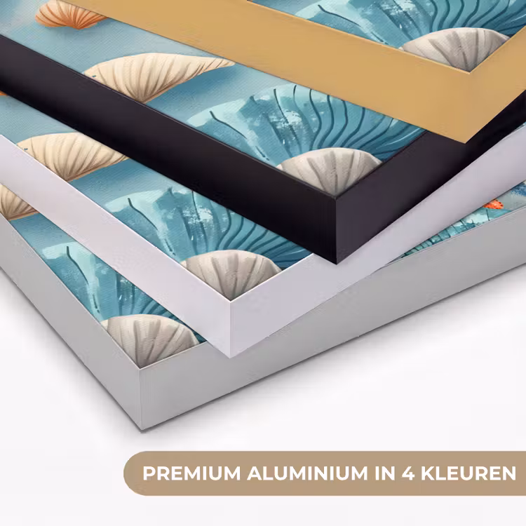 Zeesterren - Schelpen - Illustratie - Zand Textielframe zwart klein -USP_kleurenNL