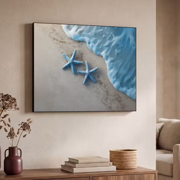 Zeesterren - Zand - Zee - Blauw Textielframe - compleet frame klein -sfeer3