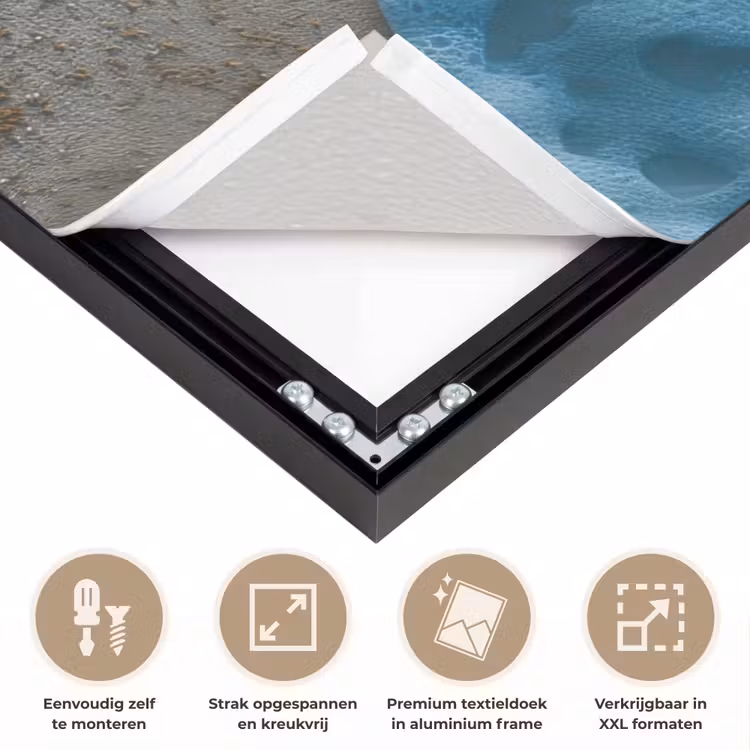 Zeesterren - Zand - Zee - Blauw Textielframe zwart klein -USP_feed_closeupNL