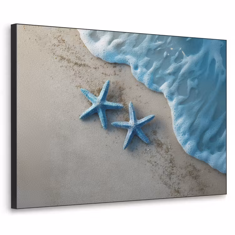 Zeesterren - Zand - Zee - Blauw Textielframe zwart klein -3d
