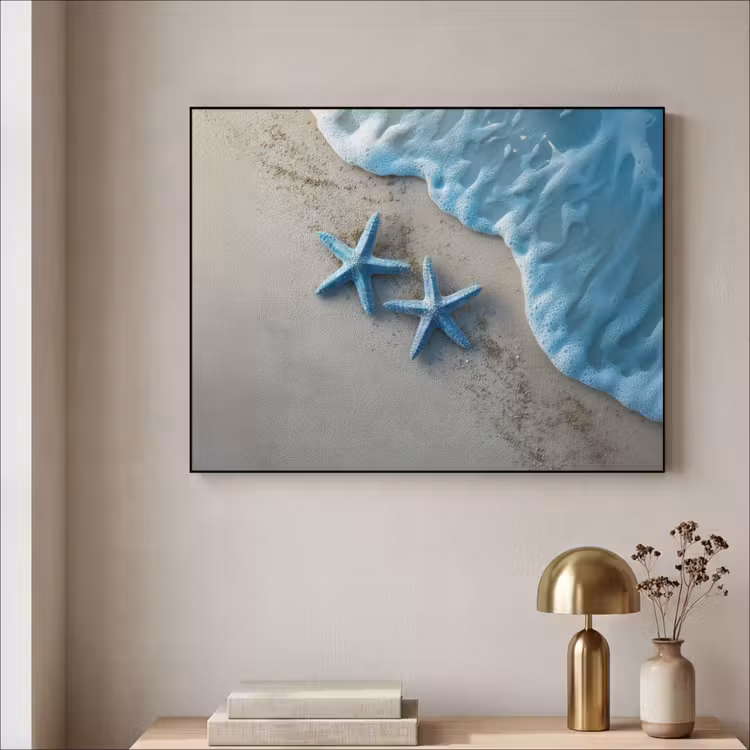 Zeesterren - Zand - Zee - Blauw Textielframe - compleet frame klein -sfeer2