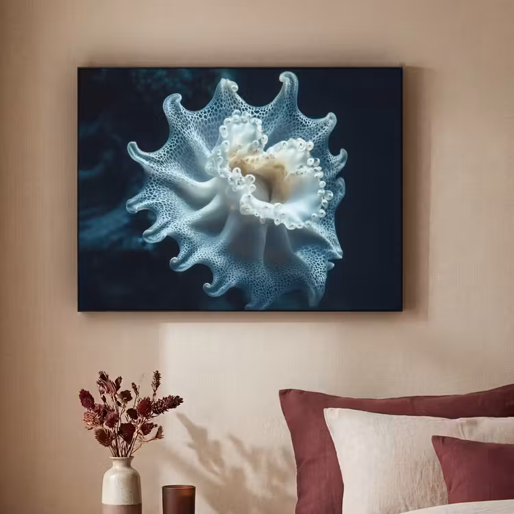 Zeewezen - Wit - Golven - Water Textielframe zwart klein -sfeer1