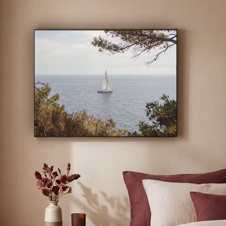 Art frame - Zeilboot - bomen - water - Zeilboot - bomen - water Textielframe zwart klein