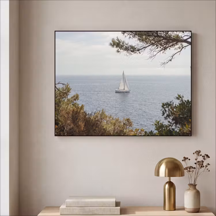 Art frame - Zeilboot - bomen - water - Zeilboot - bomen - water Textielframe zwart klein