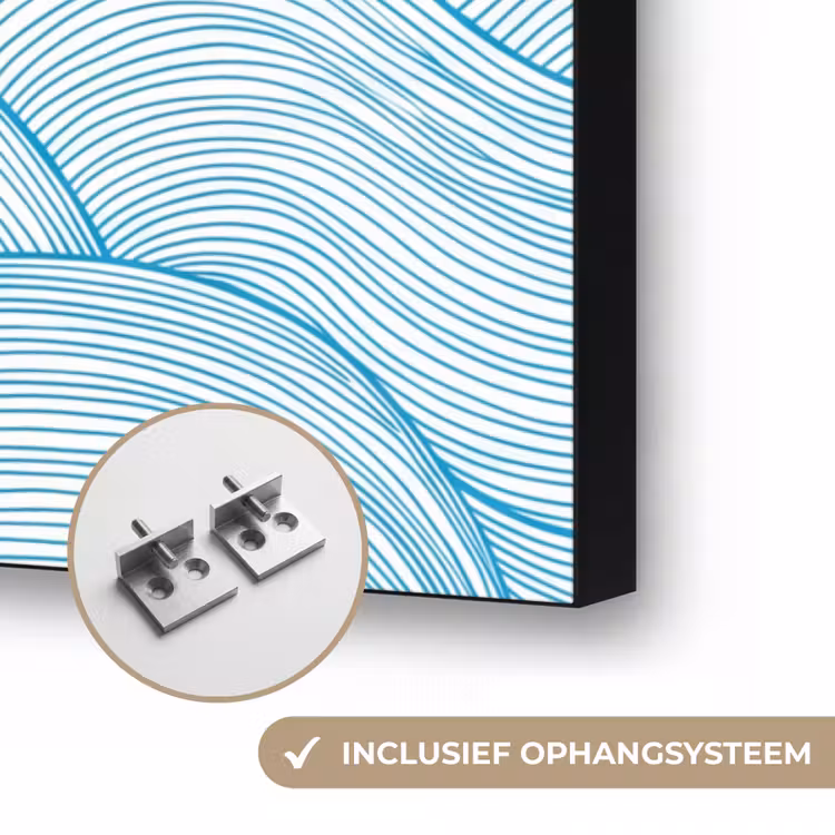 Zeilboot - Golven - Zee - Illustratie - Blauw Textielframe zwart klein -USP_ophangsysteemNL