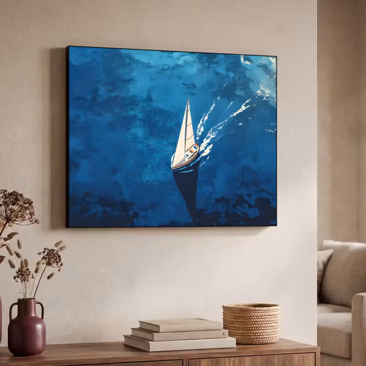 Zeilboot - Water - Abstract - Schaduw Textielframe zwart klein -sfeer3