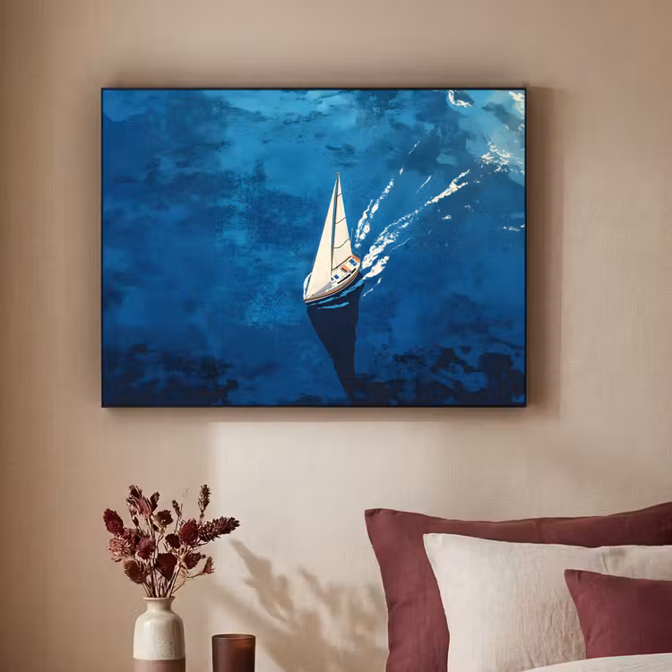 Zeilboot - Water - Abstract - Schaduw Textielframe zwart klein -sfeer1