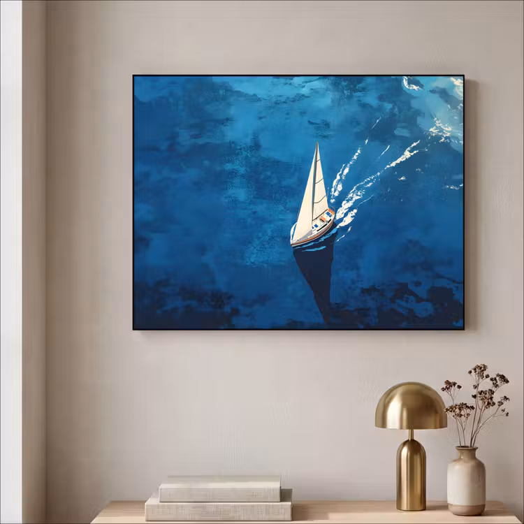 Zeilboot - Water - Abstract - Schaduw Textielframe zwart klein -sfeer2