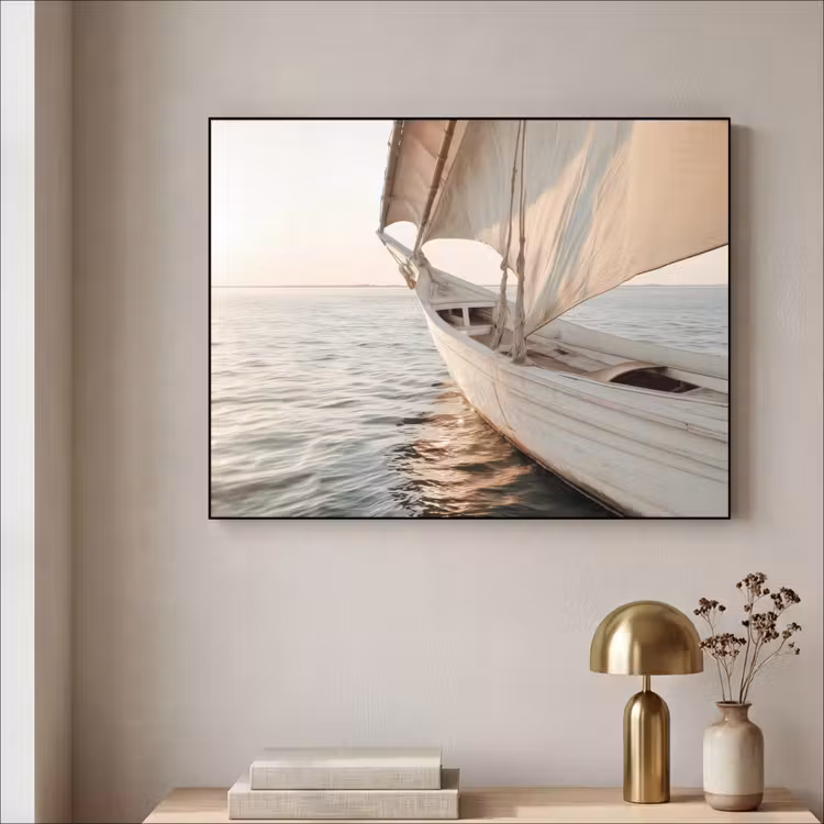 Zeilboot - Zee - Beige - Zon Textielframe - compleet frame klein -sfeer2