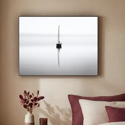 Zeilboot - Zwart - Water - Silhouet Textielframe - compleet frame klein -sfeer1