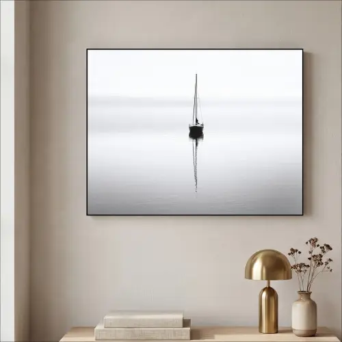 Zeilboot - Zwart - Water - Silhouet Textielframe - compleet frame klein -sfeer2