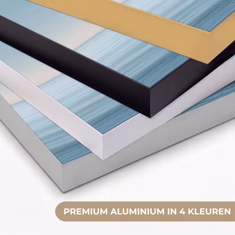 Zeilbootje - Kalme zee - Helderblauwe hemel Textielframe zwart klein -USP_kleurenNL