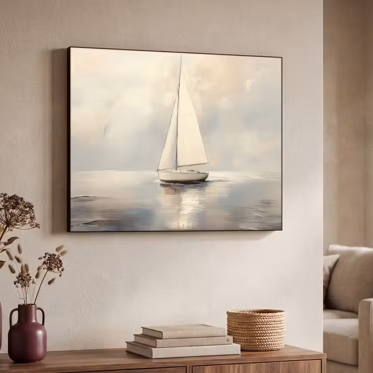 Zeilschip - Zee - Bewolkt Textielframe zwart klein -sfeer3