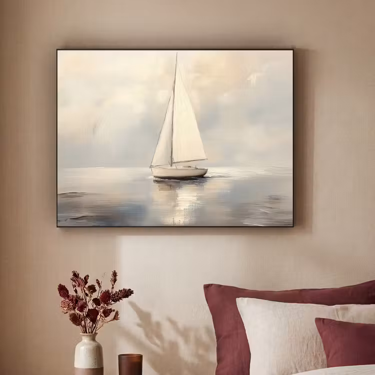 Zeilschip - Zee - Bewolkt Textielframe - compleet frame klein -sfeer1