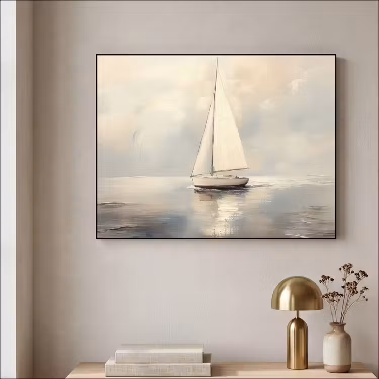 Zeilschip - Zee - Bewolkt Textielframe - compleet frame klein -sfeer2