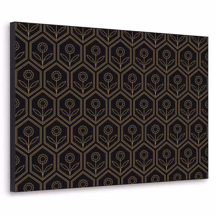 Zeshoek - Zwart - Goud - Bloem Textielframe - compleet frame klein 947 -3d