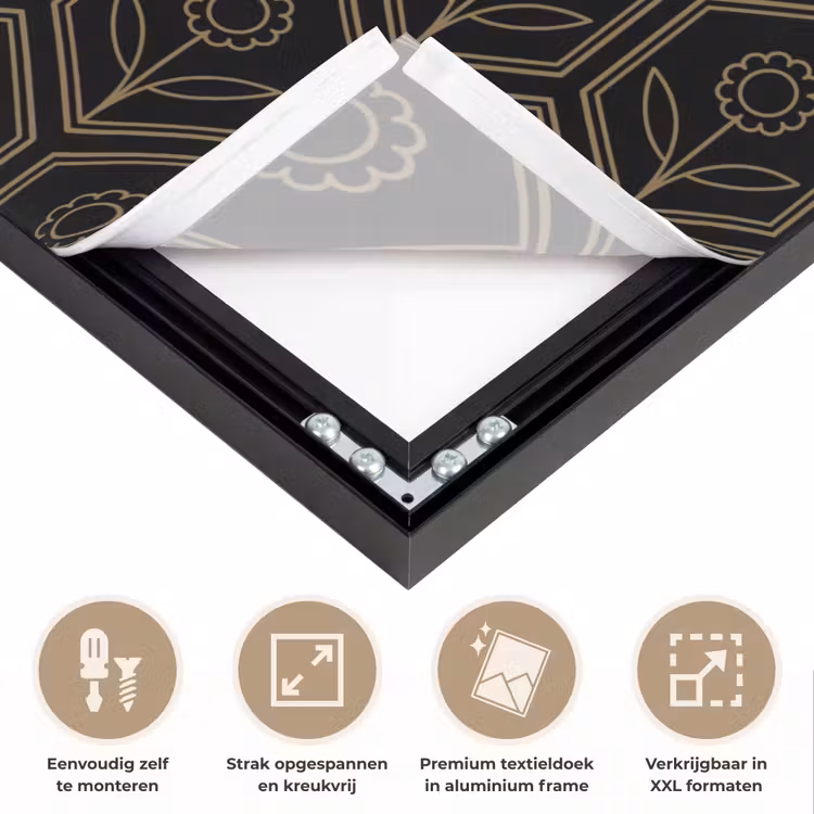 Zeshoek - Zwart - Goud - Bloem Textielframe zwart klein 947 -USP_feed_closeupNL