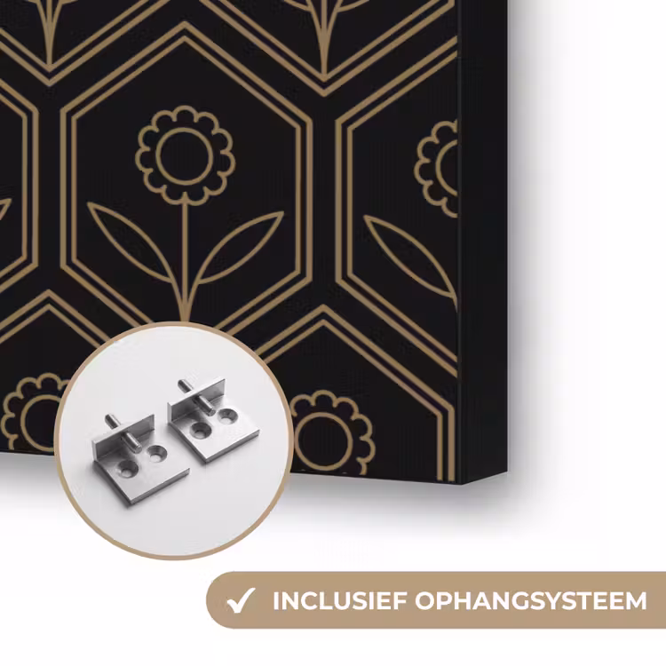 Zeshoek - Zwart - Goud - Bloem Textielframe zwart klein 947 -USP_ophangsysteemNL