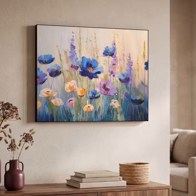 Zomers - Wilde bloemen - Penseelstreken Textielframe zwart klein -sfeer3