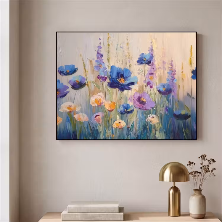 Zomers - Wilde bloemen - Penseelstreken Textielframe zwart klein -sfeer2