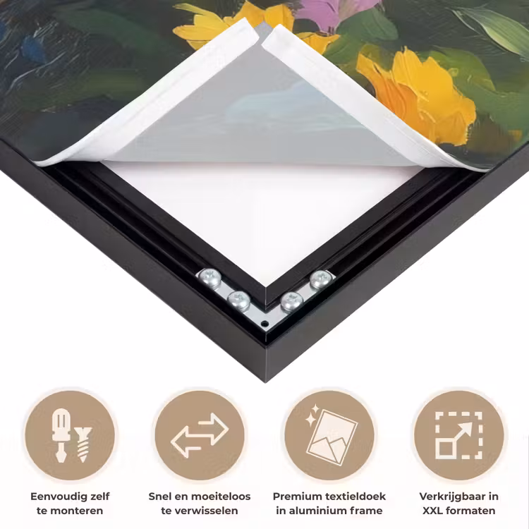 Zomertuin - Sfeervol - Bloemen Textielframe zwart klein -USP_closeupNL