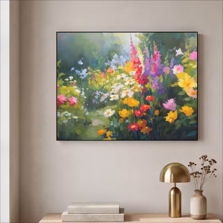 Zomertuin - Sfeervol - Bloemen Textielframe zwart klein -sfeer2