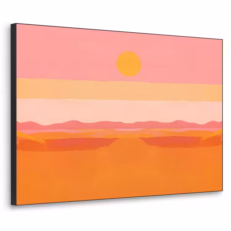 Zon - Abstract - Landschap - Oranje Textielframe - compleet frame klein -3d
