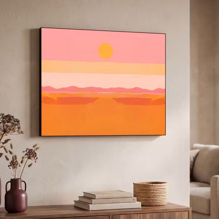 Zon - Abstract - Landschap - Oranje Textielframe zwart klein -sfeer3