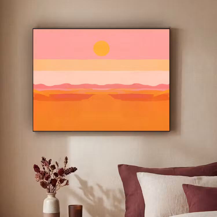 Zon - Abstract - Landschap - Oranje Textielframe - compleet frame klein -sfeer1