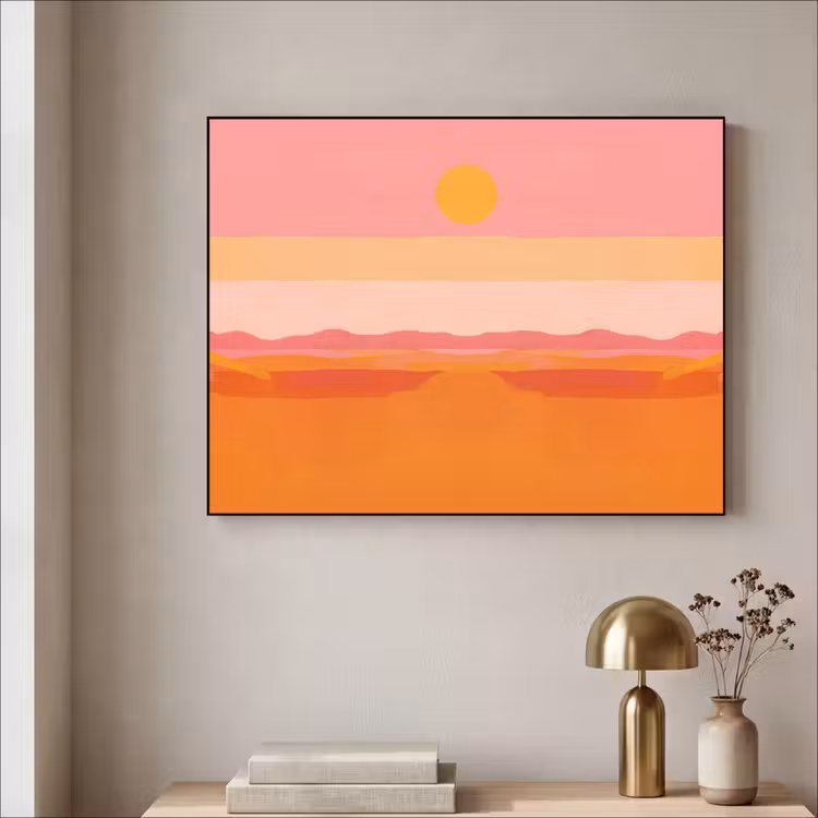 Zon - Abstract - Landschap - Oranje Textielframe - compleet frame klein -sfeer2