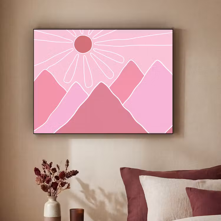 Zon - Bergen - Natuur - Abstract - Roze Textielframe zwart klein -sfeer1