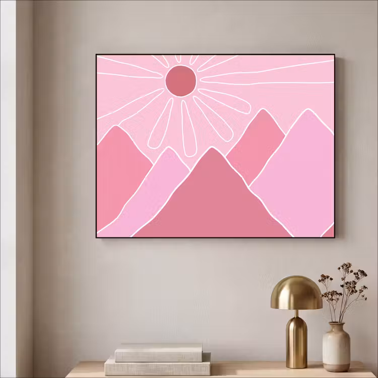 Zon - Bergen - Natuur - Abstract - Roze Textielframe zwart klein -sfeer2